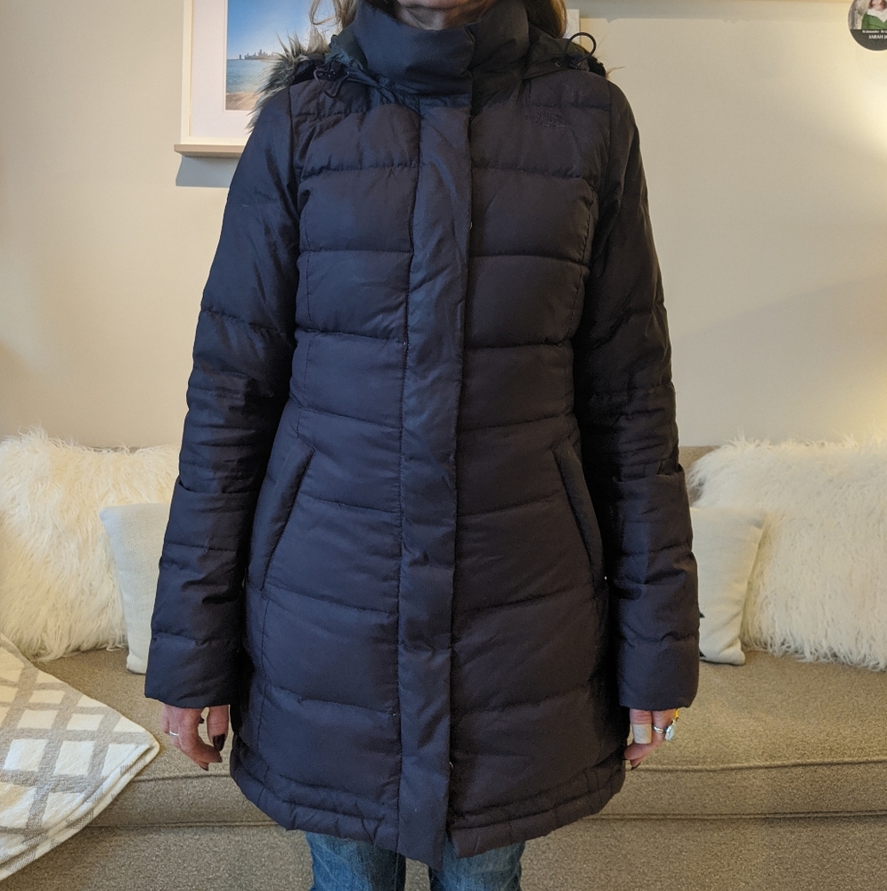 North Face parka in eggplant deep purple
